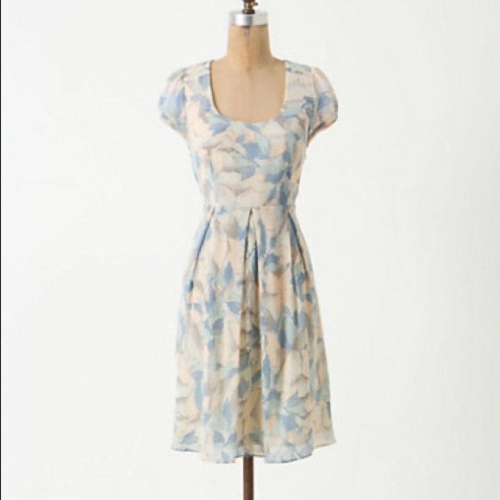 Anthropologie montserrat dress blue floral scoop